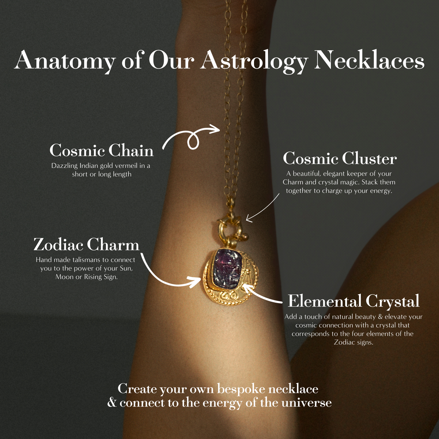 Gold Cosmic Cluster charm & pendant clasp. Sacred handmade spiritual pendant holder for chain or necklace.