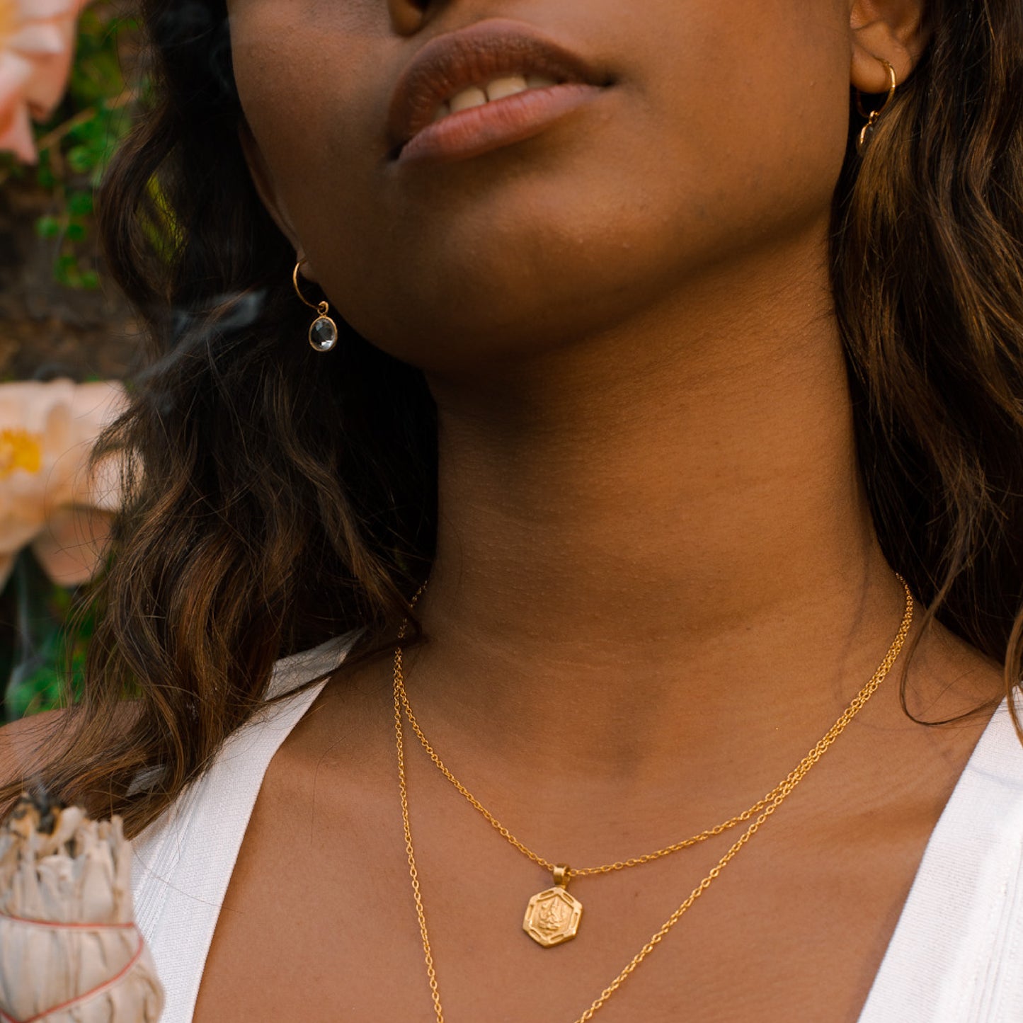 Hexagonal gold pendant with Ganesha / Ganapatti / Vinayaka motif, Hindu god of new beginnings. Cosmic jewelry by goddess charms for kundalini yoga, meditation, ritual, prayer & energy healing.