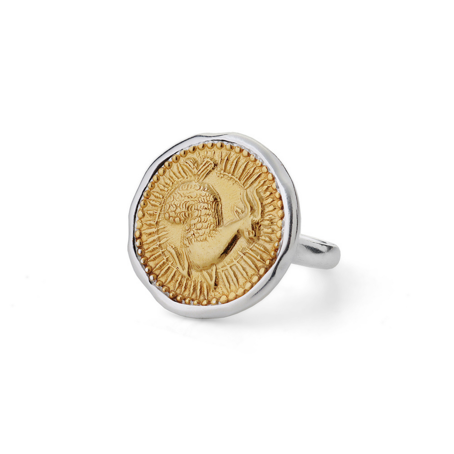An ancient replica of a Mughal Capricorn coin on an adjustable sterling silver band.